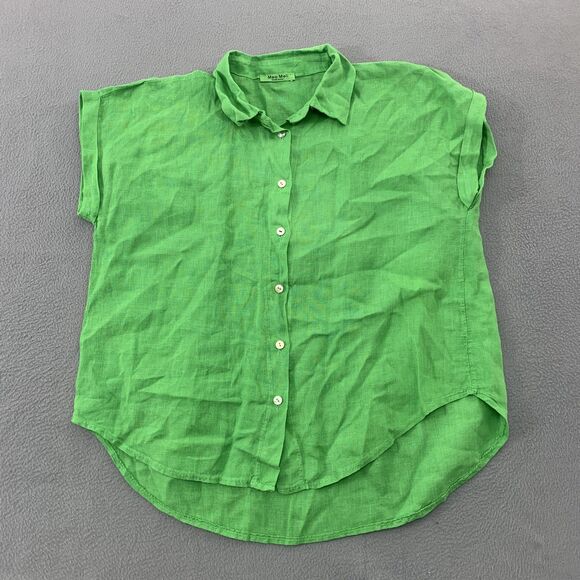 Tops - Meo Meli Button Up Shirt Womens Large Green Linen Cap Sleeve Made Italy